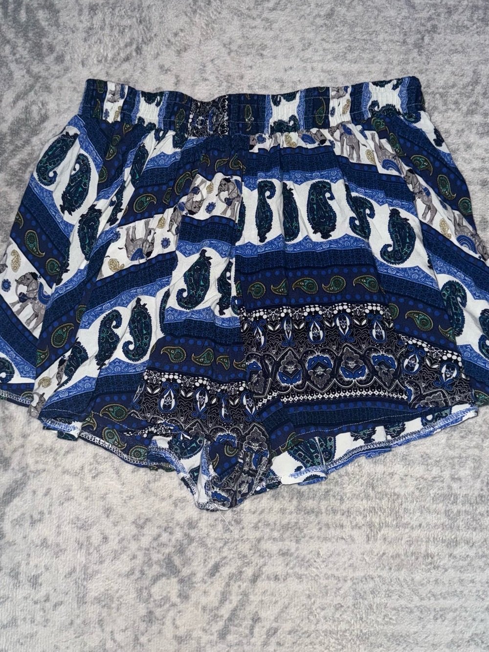 Boohoo Blue and White Paisley High Waist Shorts